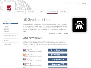Screenshot sito: HDShredder Free Edition